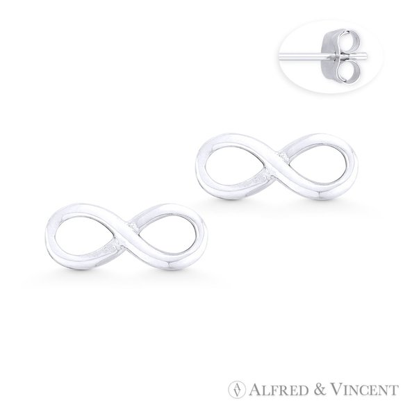 Infinity / Figure 8 Luck Charm Stud Earrings in Oxidized .925 Sterling Silver - Picture 1 of 1